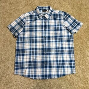 Eddie Bauer Shirt Mens M Blue Plaid‎ Short Sleeve Outdoor Button Up